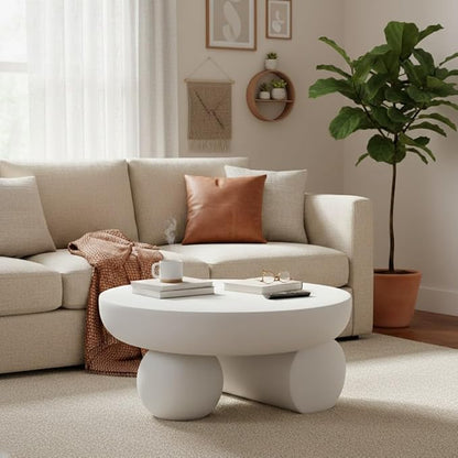 Christopher Knight Home Rico 27.5" Outdoor Coffee Table with Spherical and Cylinder Leg, MGO Round End Table with Ball Legs, No Assembly Patio Table for Poolside/Balcony/Backyard, White