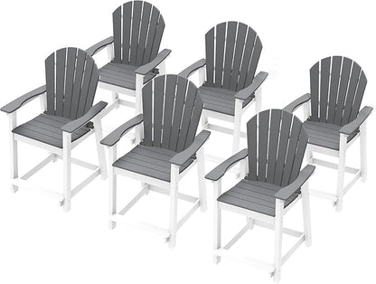 Tall Adirondack Chair Set of 6, Eco-Friendly Recycled Stylish Patio Bar Stools & Heavy Duty Lifeguard Chair, Perfect for High Top Table & Chairs on Your Balcony, Grey