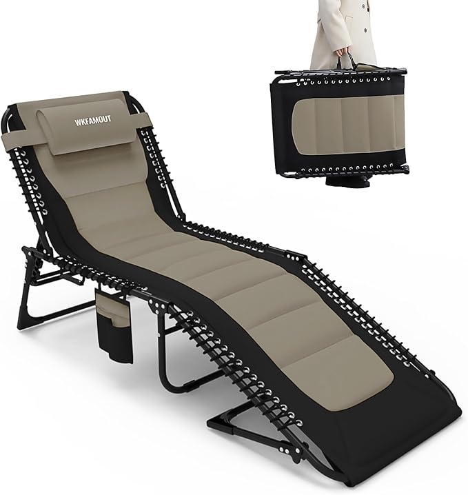 Oversized Padded Outdoor Folding Lounge Chair for Adults 330Ibs Patio Chaise Lounge Chair for Outside Adjustable - Photo 1