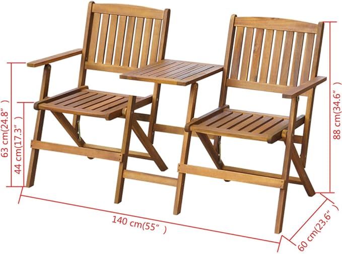 Folding Patio Bench with Tea Table,Garden Bench,Outdoor Bench for Outdoor, Park, Yard, Entryway, Frame Furniture, Patio Porch Clearance,55.1” Solid Acacia Wood