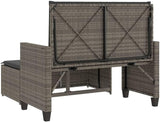 Garden Bench Deck Bench Patio Bench with Cushions and Footstool Gray Poly Rattan - Photo 7
