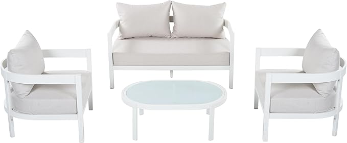 Merax 4 Piece Patio Outdoor Furniture Set, All-Weather Curved Aluminum Loveseat Sofa, 2 Armchairs w/Coushions - Photo 4