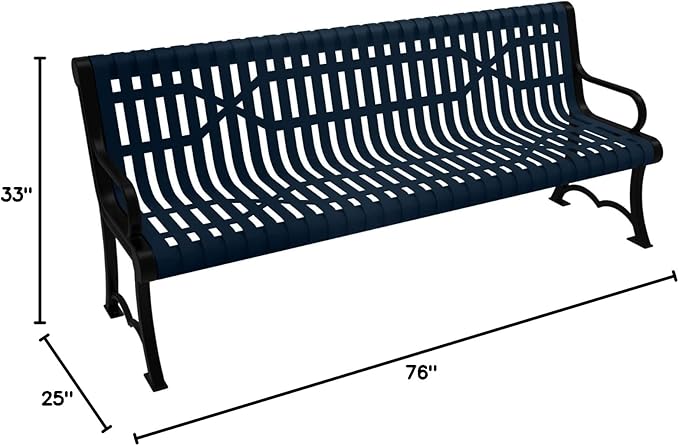 COATEDOUTDOORFURNITURE Coated Outdoor Furniture Heavy-Duty Outdoor Bench Thermoplastic Coated, Slated Steel, Commercial-Grade Garden Bench, Made in America (Portable with Back, 6 Ft, Dark Blue)