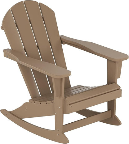 WO WESTIN OUTDOOR HDPE Laguna Outdoor Rocking Poly Adirondack Chair with Side Table 3-Piece Set, Weathered Wood