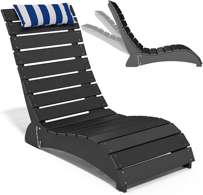 Pool Lounge Chairs, HDPE Adjustable Chaise Chairs with Headrest, Weighted Fade-Resistant Pool Chairs and Lounger for Baja Ledge，Poolside and Deck, Black