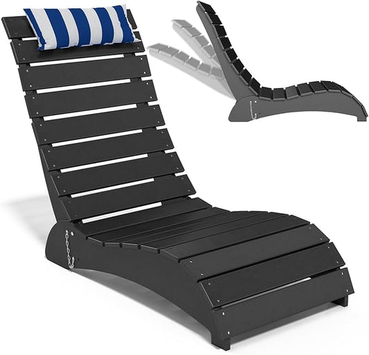 Pool Lounge Chairs, HDPE Adjustable Chaise Chairs with Headrest, Weighted Fade-Resistant Pool Chairs and Lounger for Baja Ledge，Poolside and Deck, Black