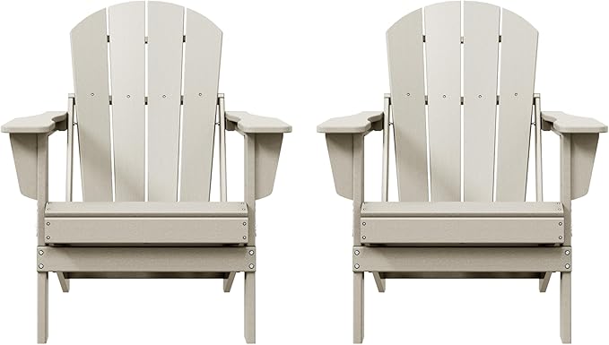 WO WESTIN OUTDOOR HDPE Laguna Outdoor Folding Poly Adirondack Chair (Set of 2), Sand