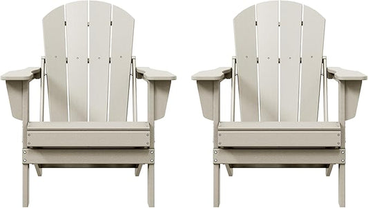 WO WESTIN OUTDOOR HDPE Laguna Outdoor Folding Poly Adirondack Chair (Set of 2), Sand