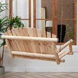 Wooden Porch Swing Outdoor Bench Swing Chair 2-Seater W/Hanging Chains for Patio Garden Backyard, Heavy Duty 800 LBS - Photo 3