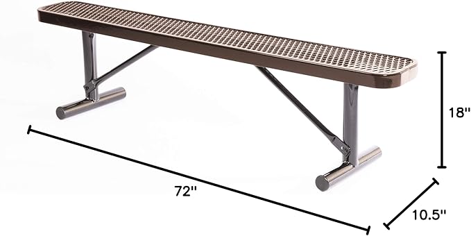 COATEDOUTDOORFURNITURE Coated Outdoor Furniture Heavy-Duty Portable Outdoor Bench Thermoplastic Coated, Expanded Metal, Commercial-Grade Seating, Made in America (Portable Without Back, 6 Ft, Brown)