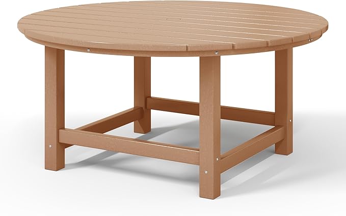 WestinTrends Malibu Low Outdoor HDPE Round Patio Coffee Table, Teak