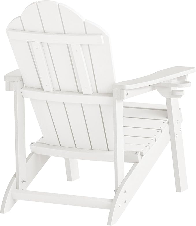 LUE BONA HDPE Adirondack Chairs Set of 2 - Salt-Spray Resistant Seating with Cup Holder for Porch, Poolside, Deck & Coastal Backyard, White