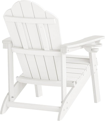 LUE BONA HDPE Adirondack Chairs Set of 4 - Salt-Spray Resistant Seating with Cup Holder for Poolside, Fire Pit, Deck & Coastal Resort, White