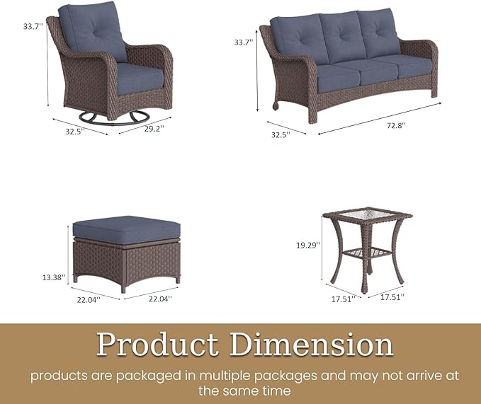 9 Piece Patio Furniture Set, All-Weather Wicker Outdoor Conversation Set with Swivel Rocking Chair and 6 Inch Thick - Photo 2