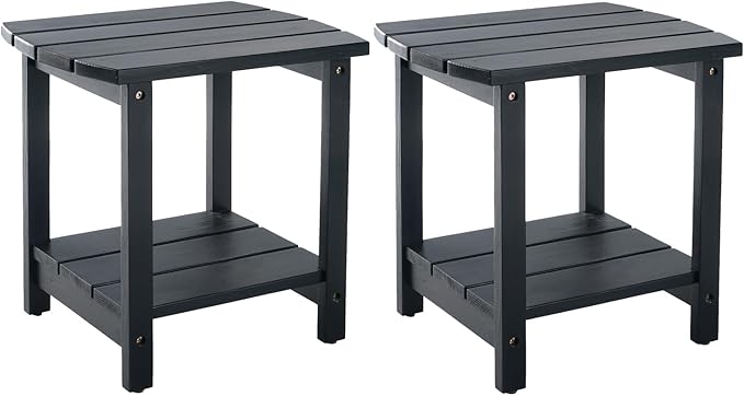 Adirondack Side Table, Double Outdoor Side Tables 16.5" Solid End Tables, Small Outdoor Coffee Table Pine Wood Weather Resistant for Patio, Backyard,Pool (16-Black, Set of 2)