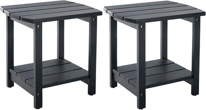 Adirondack Side Table, Double Outdoor Side Tables 16.5" Solid End Tables, Small Outdoor Coffee Table Pine Wood Weather Resistant for Patio, Backyard,Pool (16-Black, Set of 2)