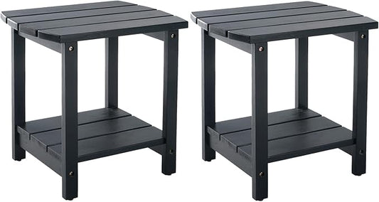 Adirondack Side Table, Double Outdoor Side Tables 16.5" Solid End Tables, Small Outdoor Coffee Table Pine Wood Weather Resistant for Patio, Backyard,Pool (16-Black, Set of 2)