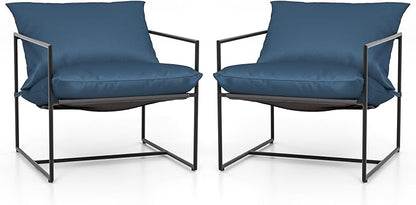 Tangkula Sling Accent Chair, Indoor Outdoor Leisure Chair with Seat & Back Cushions, Weatherproof Seat Fabric & Sturdy Metal Frame, Modern Ergonomic Lounge Chair for Living Room, Balcony (Navy)