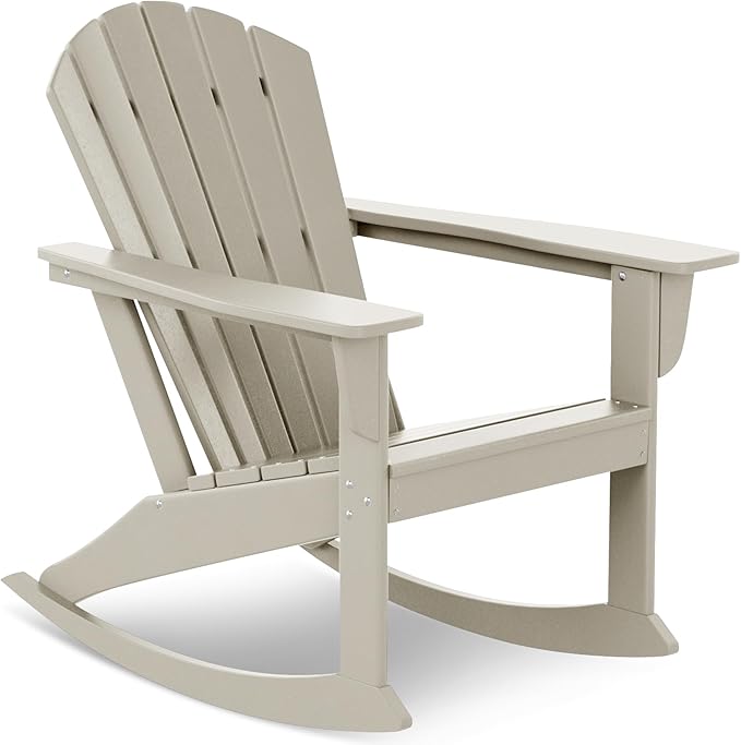 Costaelm Outdoor Adirondack Chair, All Weather Resistant Lawn Chairs Balcony Chair and Fire Pit Chairs, Deck Chairs Outdoor Porch Rocking Chair High Back HDPE Poly Lumber, Sand