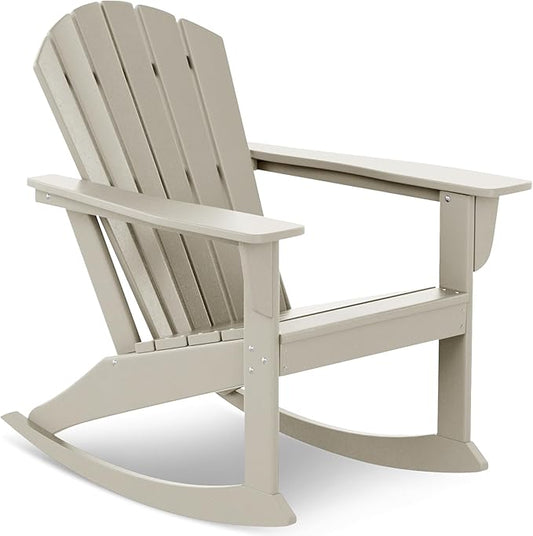 Costaelm Outdoor Adirondack Chair, All Weather Resistant Lawn Chairs Balcony Chair and Fire Pit Chairs, Deck Chairs Outdoor Porch Rocking Chair High Back HDPE Poly Lumber, Sand