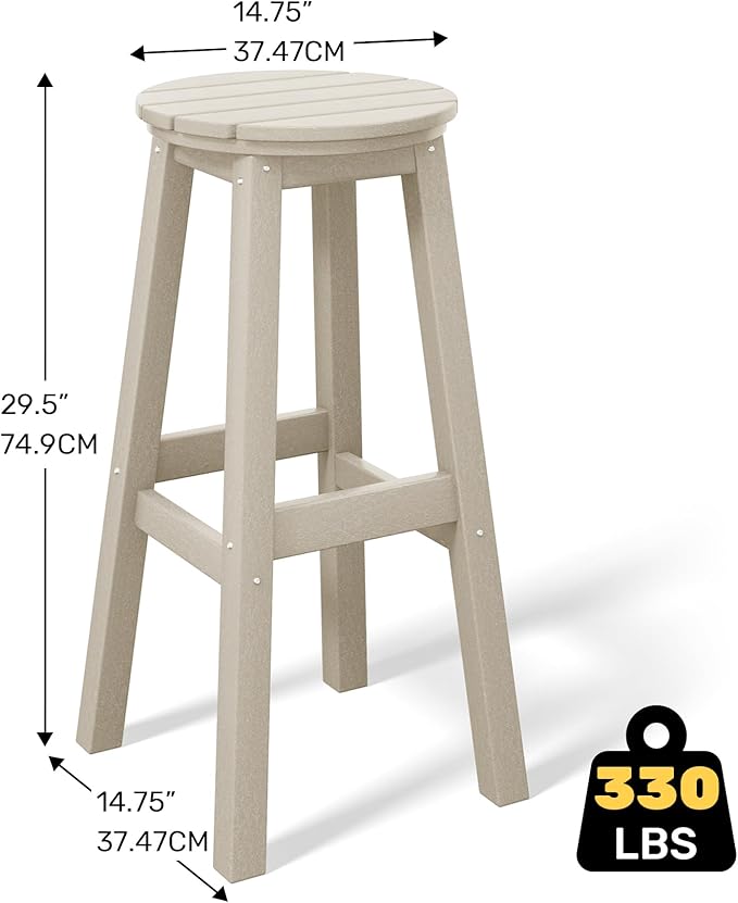 Costaelm 29" Height Outdoor Bar Stools, All-Weather Bar Stools, Adirondack Poly Patio Round Bar Stool for Patio, Deck, Kitchen Counter and Garden, Sand