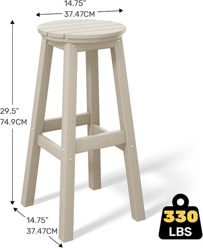 Costaelm 29" Height Outdoor Bar Stools, All-Weather Bar Stools, Adirondack Poly Patio Round Bar Stool for Patio, Deck, Kitchen Counter and Garden, Sand
