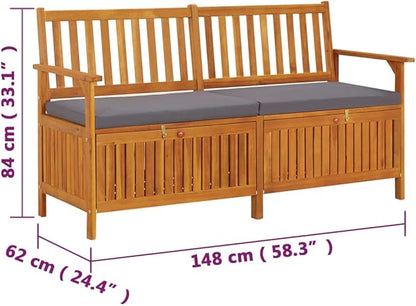 Bench Black Solid Acacia Wood Large Storage Bench Rectangular Yard Patio for Courtyard Balcony