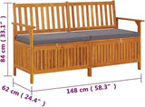 Solid Acacia Wood Storage Bench with Cushion, Large Rectangular Outdoor Seating for Patio, 3-Person Capacity - Photo 2
