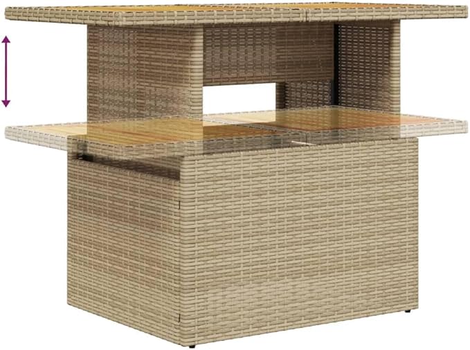 Adjustable Height Garden Table with Acacia Wood Top, Beige PE Rattan - Photo 8