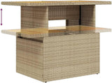 Adjustable Height Garden Table with Acacia Wood Top, Beige PE Rattan - Photo 8