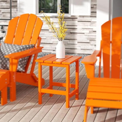 Costaelm Square Outdoor Side Tables, Adirondack Patio Tables for Outside, HDPE Patio End Table Weather Resistant, Balcony Table for Pool, Seaside, Backyard, Porch, Indoor Companion, Orange