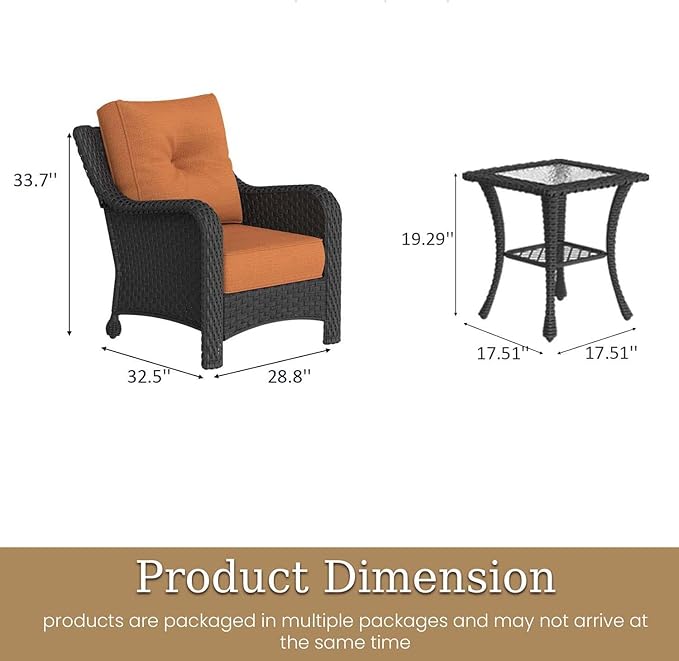 3 Piece Patio Furniture Set, All-Weather Wicker Outdoor Conversation Set with Rattan Chair and 6 Inch Thick Cushions - Photo 2