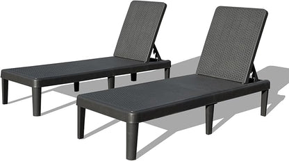Domi Pool Lounge Chairs Set of 2, Outdoor Lounge Chairs with 6 Positions Backrest Adjustable, Resin Waterproof Chaise Lounge Outdoor for Poolside Patio Garden Deck