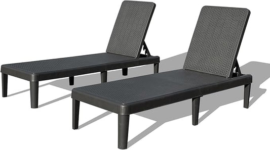 Domi Pool Lounge Chairs Set of 2, Outdoor Lounge Chairs with 6 Positions Backrest Adjustable, Resin Waterproof Chaise Lounge Outdoor for Poolside Patio Garden Deck