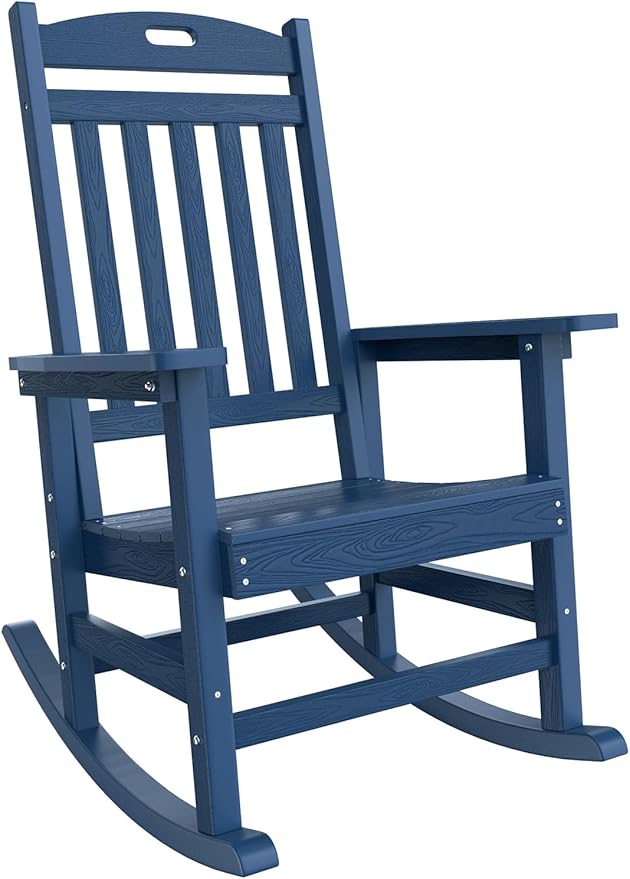 YEFU Outdoor Rocking Chair Porch: Outdoor Patio Rocking Chairs-Oversized Rocker Chair-All Weather Poly Rocker Lawn Chairs for Adult-Seat Area 22"x21"-Backrest Height 31"-380lbs Weight Capacity-Navy