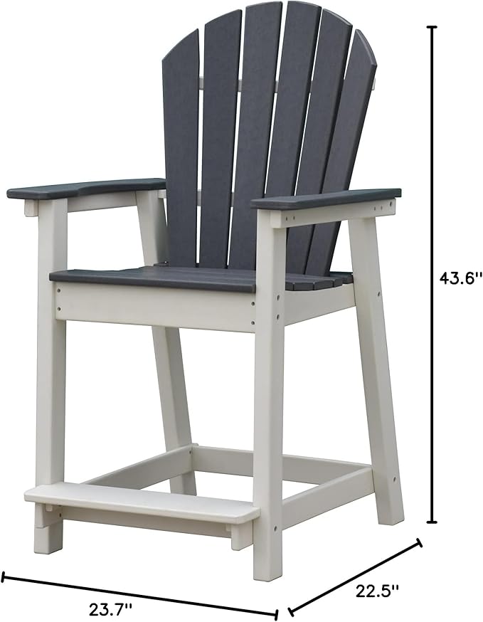 Tall Adirondack Bar Stool, Heavy-Duty Counter Height Chair with Ergonomic Seat, Durable Patio Barstool for Backyard, Deck, Poolside, Grey and White