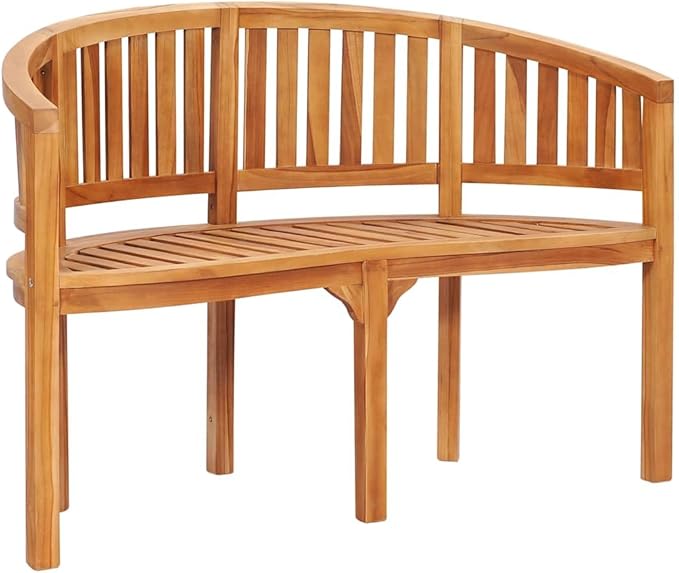 vidaXL Banana-Shaped Garden Bench - Solid Teak Wood, Natural Finish, Easy Maintenance, 2-Seater, Weather-Resistant - Ideal for Patio and Outdoor Use