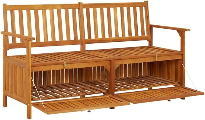 Storage Bench Garden Bench Outdoor Bench for Outdoors Porch Entryway Furniture for Yard 58.3" Solid Wood Acacia