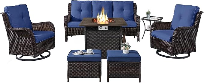 Belord Patio Furniture Set with Fire Pit Table, 7 Piece Wicker Outdoor Furniture Set - Photo 1
