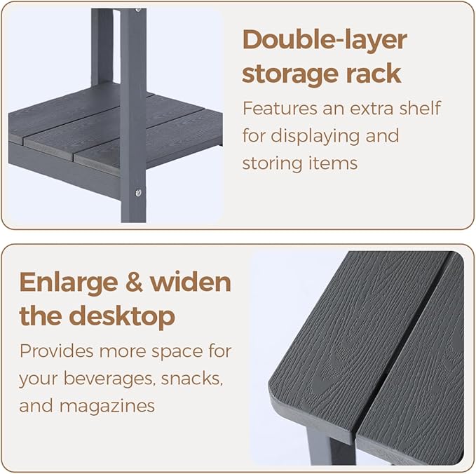 Square Outdoor Side Table Adirondack Side Table, Water-resistant & 2-Tier Small End Table for Patio - Photo 6