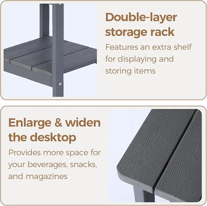 Square Outdoor Side Table Adirondack Side Table, Water-resistant & 2-Tier Small End Table for Patio, Beach Chair & Poolside, Bedside Table for Living Room & Bedroom, Easy Assembly, Grey