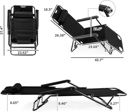 Outdoor Folding Chaise Lounge Chair, Patio Sun Lounger Reclining Beach Chair Sun Patio Pool Lawn Recliner Chair (Black)