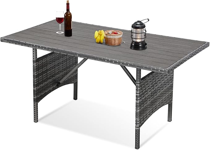U-MAX Wicker Outdoor Dining Table, 54” Metal Frame Table for Patio Furniture or Indoor (Grey)