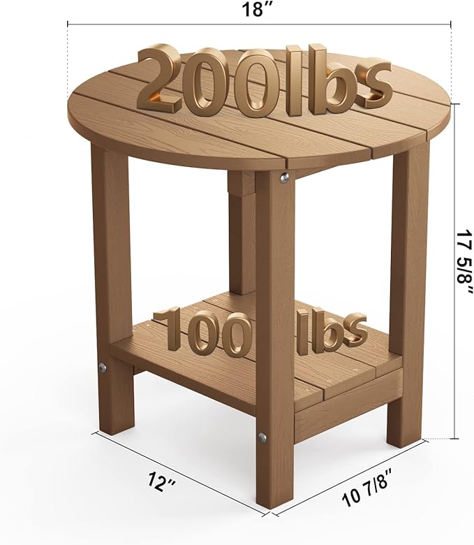 MXIMU Round Outdoor Side Table Adirondack Tables 18 Inch Chairside End Tables with Storage Shelf - Photo 3