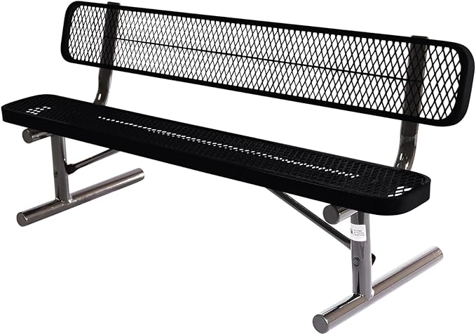 COATEDOUTDOORFURNITURE Coated Outdoor Furniture Heavy-Duty Portable Outdoor Bench Thermoplastic Coated, Expanded Metal, Commercial-Grade Seating, Made in America (Portable with Back, 6 Ft, Black)