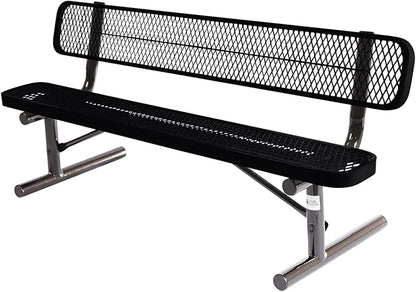 COATEDOUTDOORFURNITURE Coated Outdoor Furniture Heavy-Duty Portable Outdoor Bench Thermoplastic Coated, Expanded Metal, Commercial-Grade Seating, Made in America (Portable with Back, 6 Ft, Black)