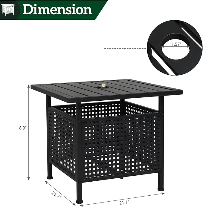 VINGLI Outdoor Side Table with Umbrella Hole 1.57" Umbrella Stand Table, Metal Patio Side Table Coffee Table End Table for Garden, Pool, Deck