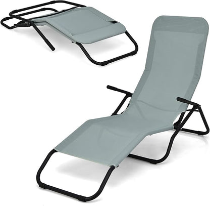 Giantex Patio Chaise Lounge Chair Set of 2, Outdoor Sunbathing Chairs Folding & Stacking Lawn Chair W/Rocking Design, Lightweight and Portable Tanning Lounger for Deck, Yard, Pool Chairs (2, Green)