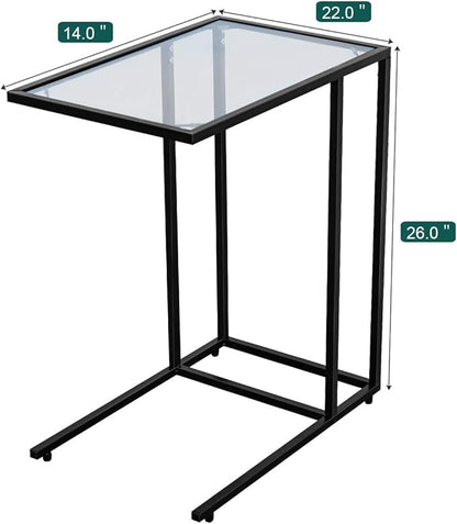 Tangkula Sofa Side End Table, C Shaped Patio Side Table Snack Table with Glass Top & Steel Frame, Portable Indoor Outdoor Couch C Table End Table Laptop Desk Coffee Tray