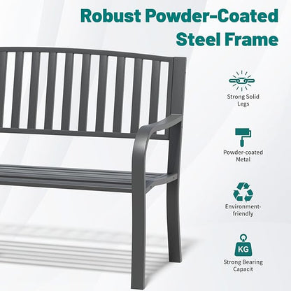 Metal Bench Patio Bench, Outdoor Benches Weatherproof with Slat Backrest, Wrought Iron Garden Benches for Outdoors, Patio, Garden, Park